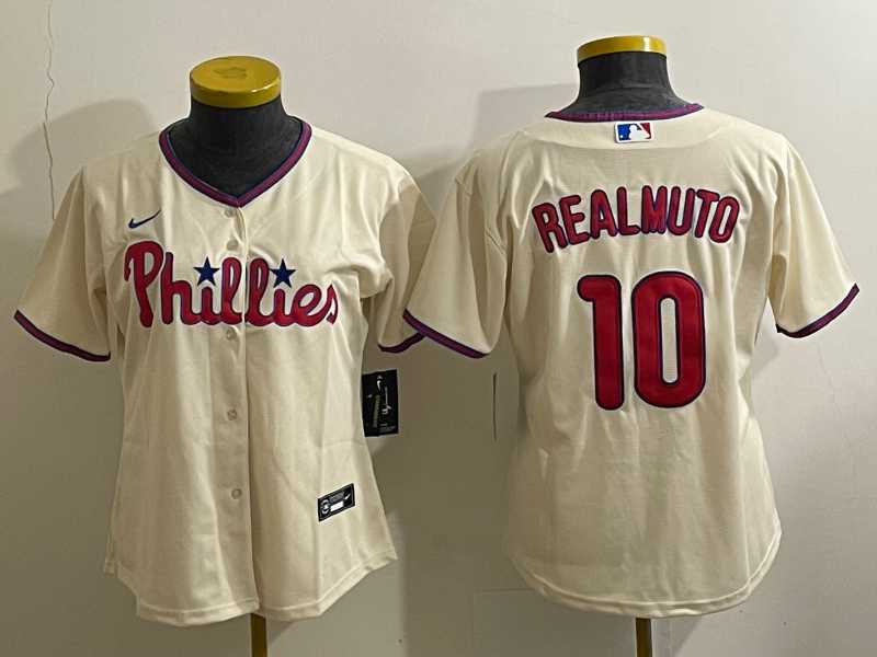 Womens Philadelphia Phillies #10 JT Realmuto Cream Cool Base Jersey